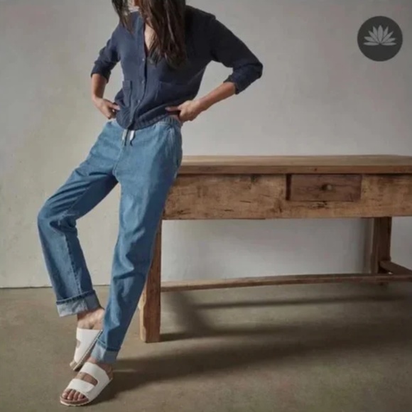 James Perse Denim Cuffed Joggers Drawstring Pull On Jeans - Picture 3 of 5